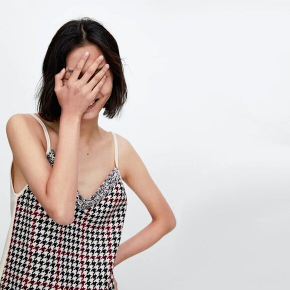EUC Zara houndstooth print accent trim camisole, M - Picture 5 of 10
